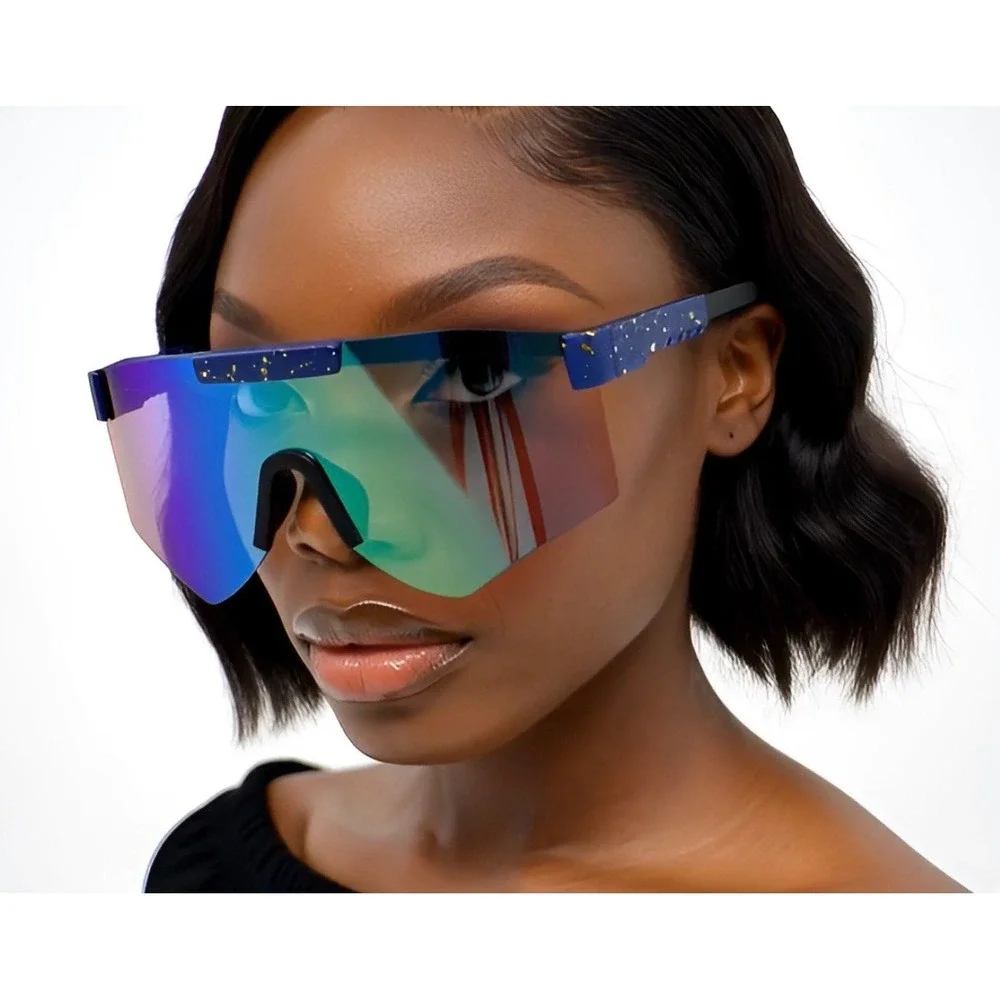 Mirrored Women Sunglasses Blue Green Mirror Lens Splatter Paint Sporty‎ Lentes